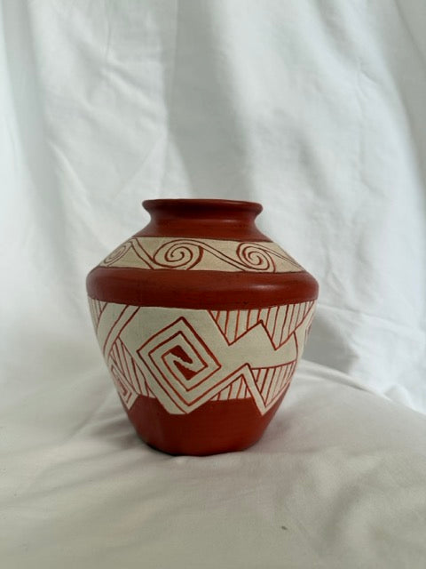 Terracotta Vase with Carved Geometric Bands
