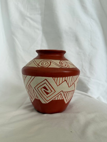 Terracotta Vase with Carved Geometric Bands