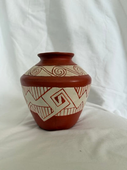 Terracotta Vase with Carved Geometric Bands