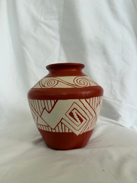 Terracotta Vase with Carved Geometric Bands