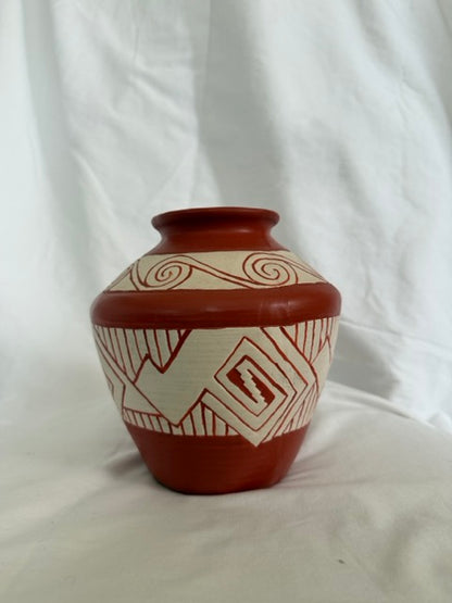Terracotta Vase with Carved Geometric Bands