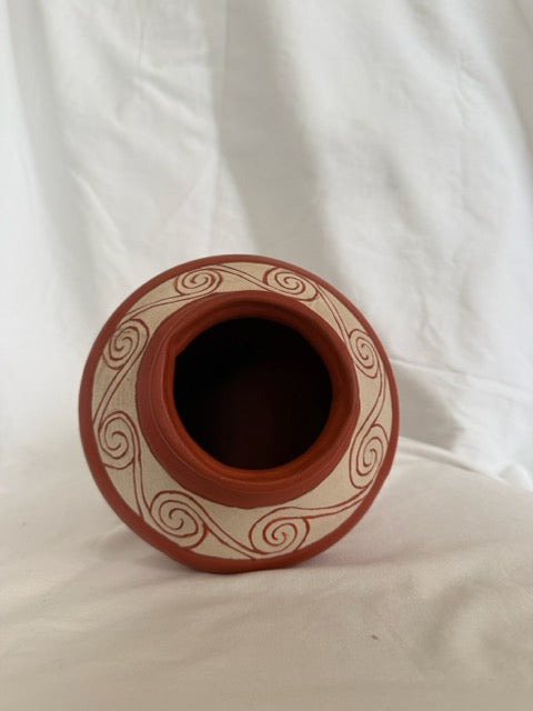Terracotta Vase with Carved Geometric Bands