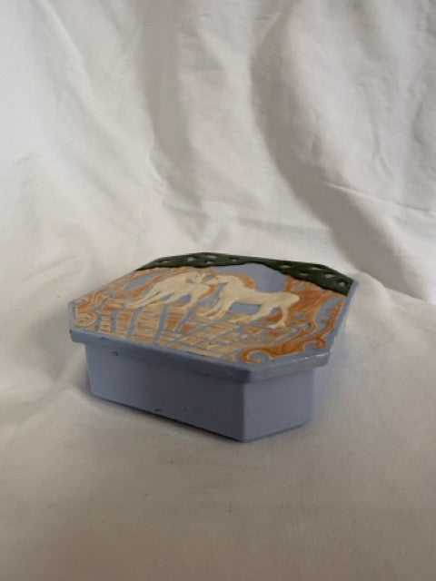Blue Ceramic Unicorn Trinket Box