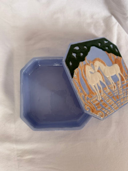 Blue Ceramic Unicorn Trinket Box