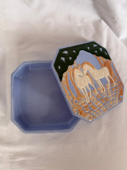 Blue Ceramic Unicorn Trinket Box