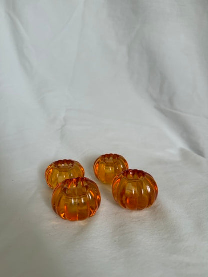 Amber Glass Ribbed Taper Candle Holders, Set of 4