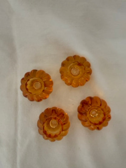 Amber Glass Ribbed Taper Candle Holders, Set of 4