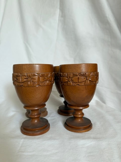 Carved Wood Goblet with Floral Band