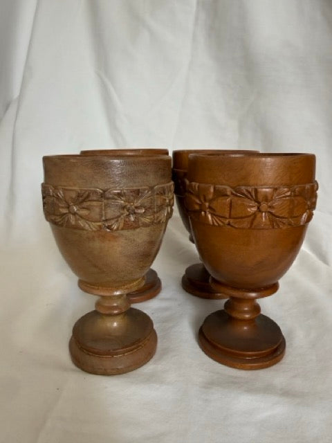 Carved Wood Goblet with Floral Band