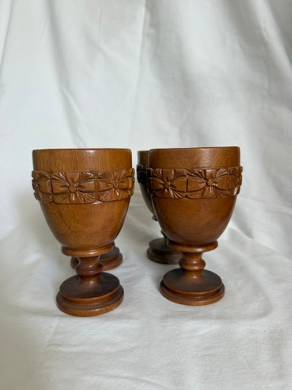 Carved Wood Goblet with Floral Band