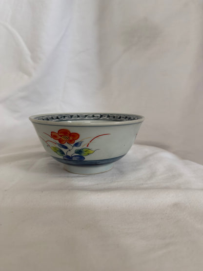 Hand-Painted Porcelain Rice Bowl with Red Flower