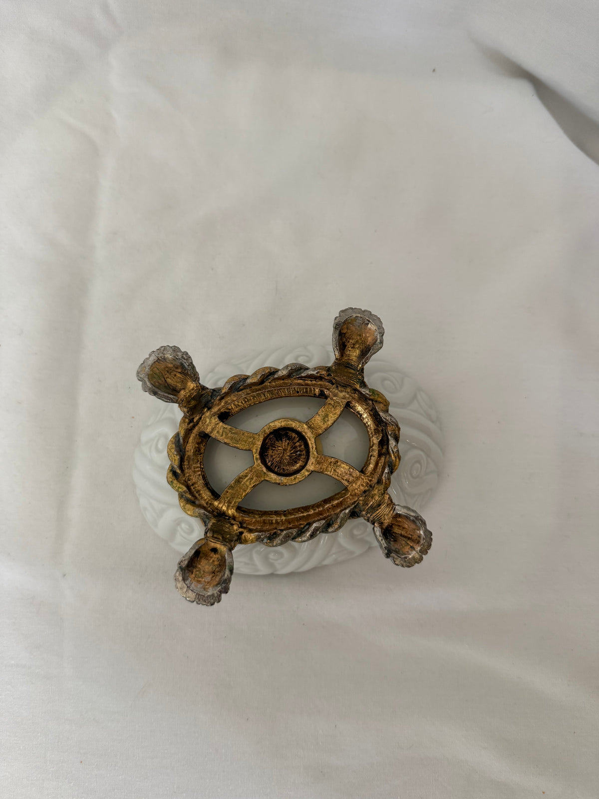 White Porcelain Dish on Gilt Rope Stand