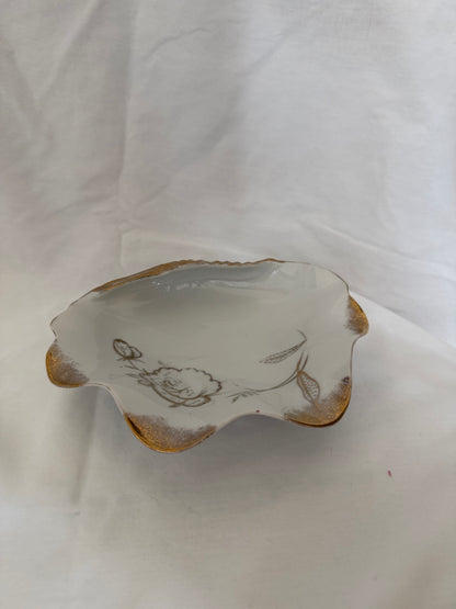 Porcelain Shell Dish with Gold Rose and Butterfly