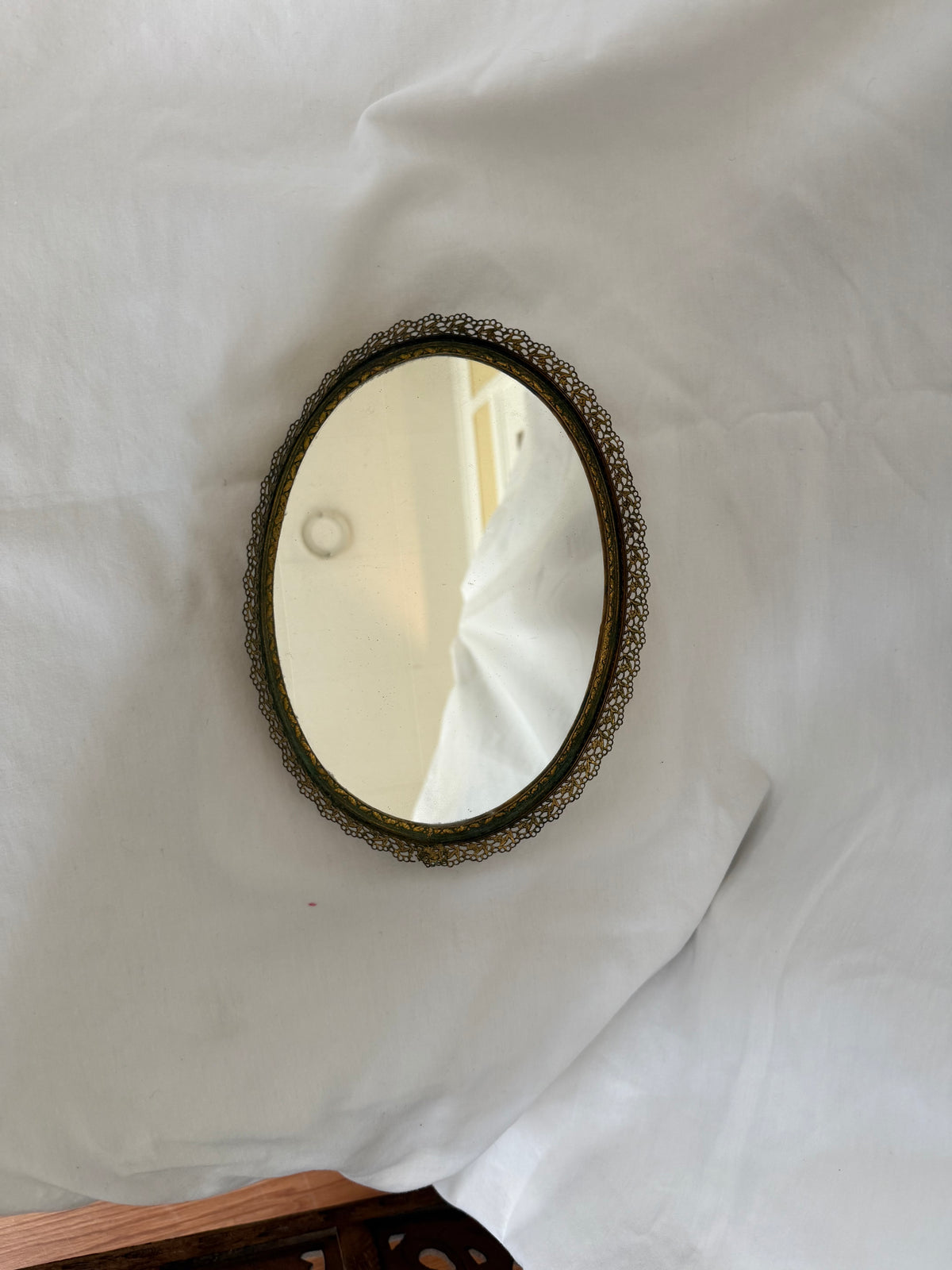 Oval Gold Filigree Mirrored Vanity Tray
