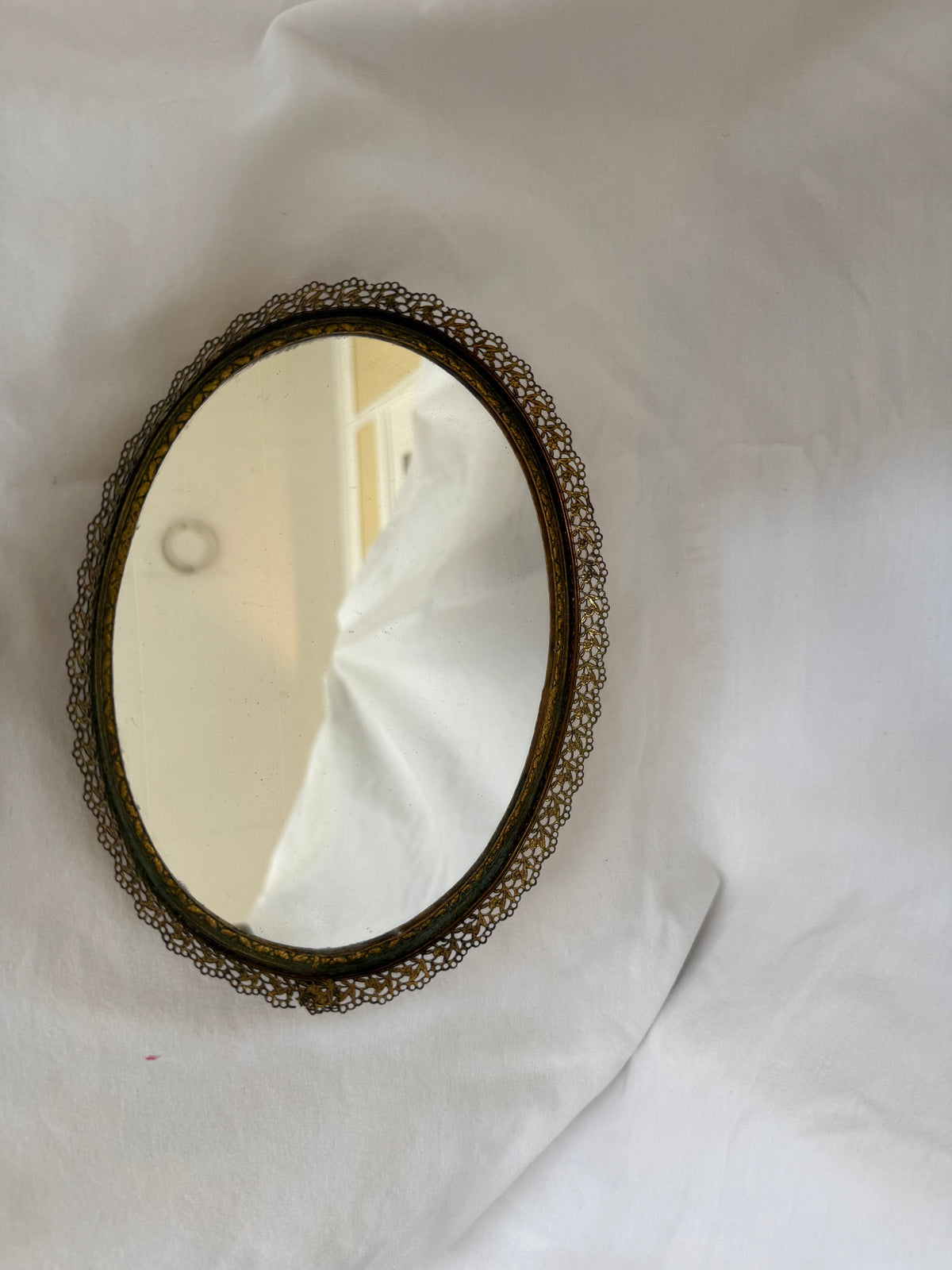 Oval Gold Filigree Mirrored Vanity Tray