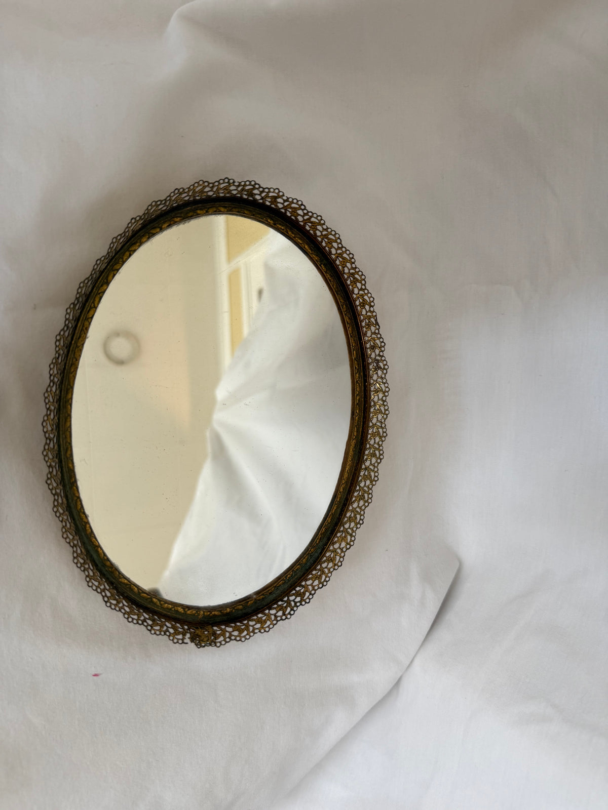 Oval Gold Filigree Mirrored Vanity Tray