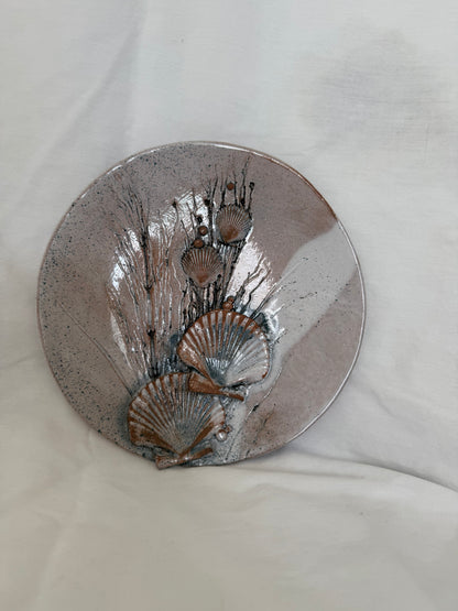 Studio Pottery Seashell Wall Plate, Signed 2001