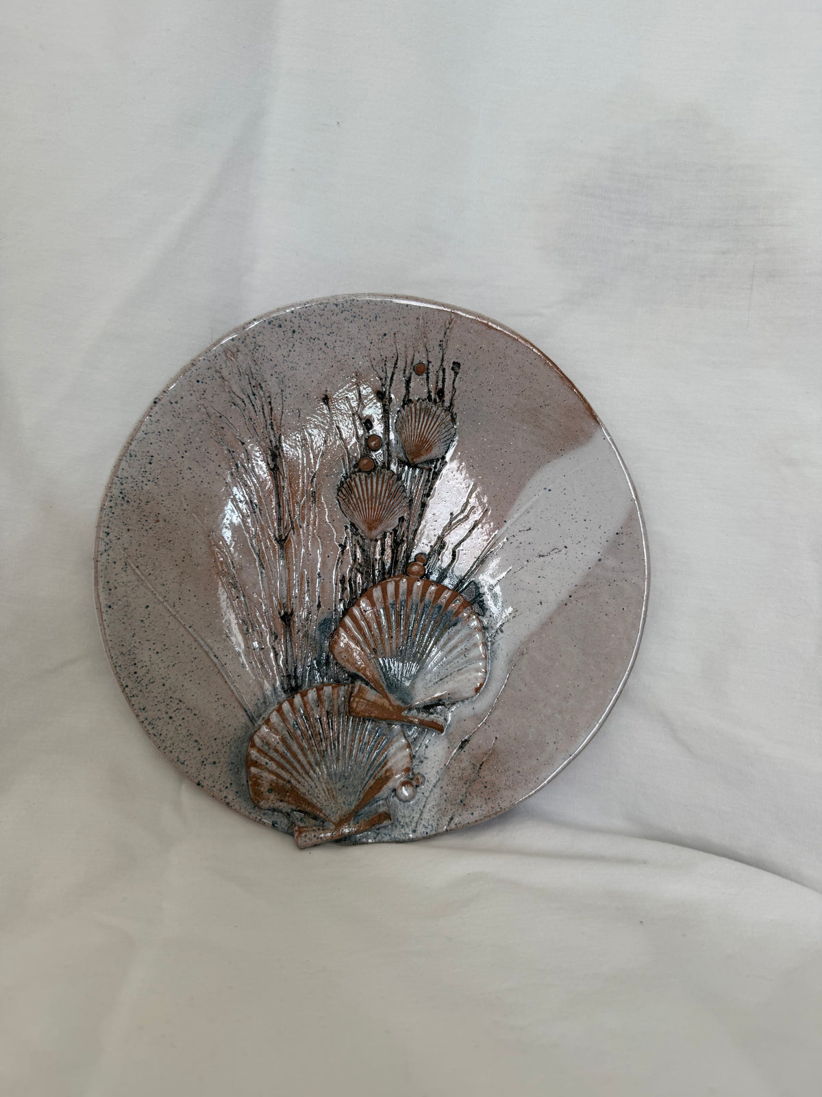 Studio Pottery Seashell Wall Plate, Signed 2001