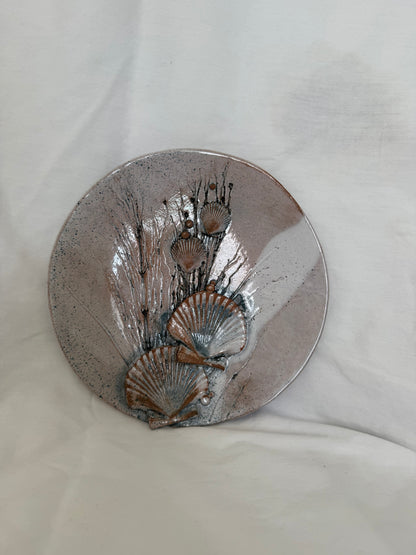 Studio Pottery Seashell Wall Plate, Signed 2001