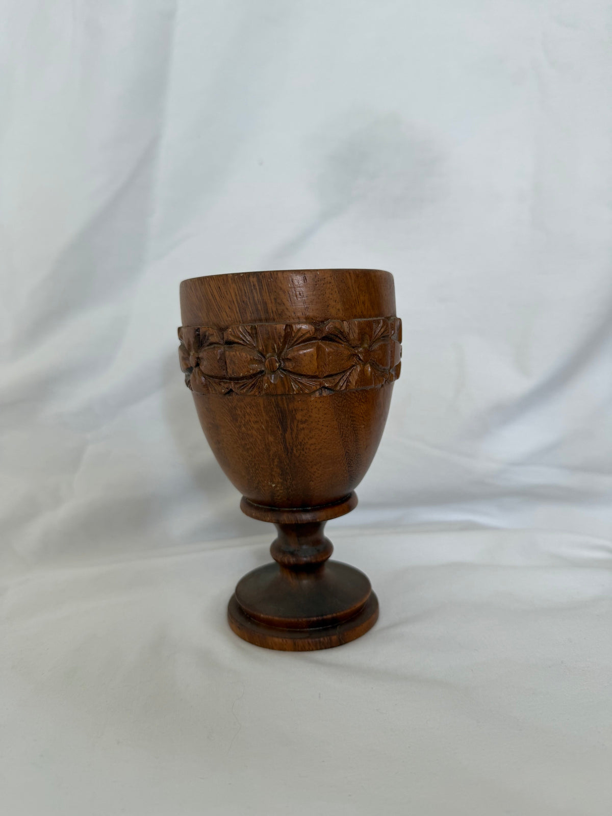 Carved Wood Goblet with Floral Band
