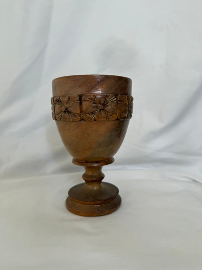 Carved Wood Goblet with Floral Band