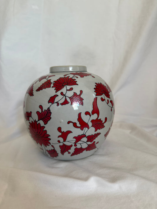 Red Floral Porcelain Ginger Jar Vase