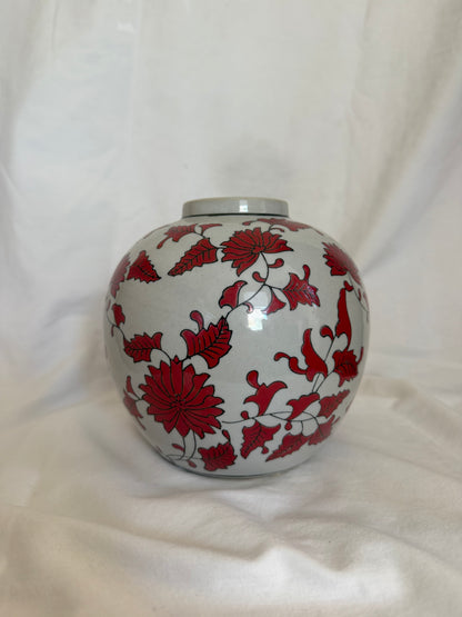 Red Floral Porcelain Ginger Jar Vase