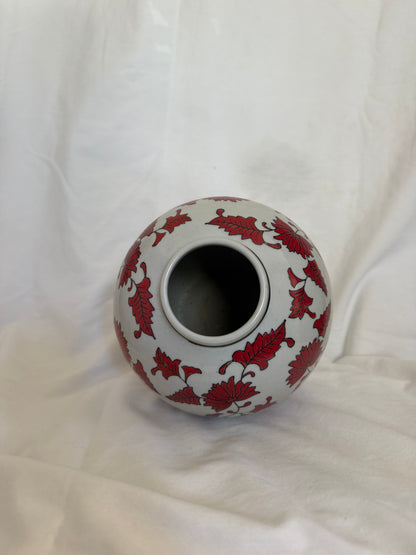 Red Floral Porcelain Ginger Jar Vase