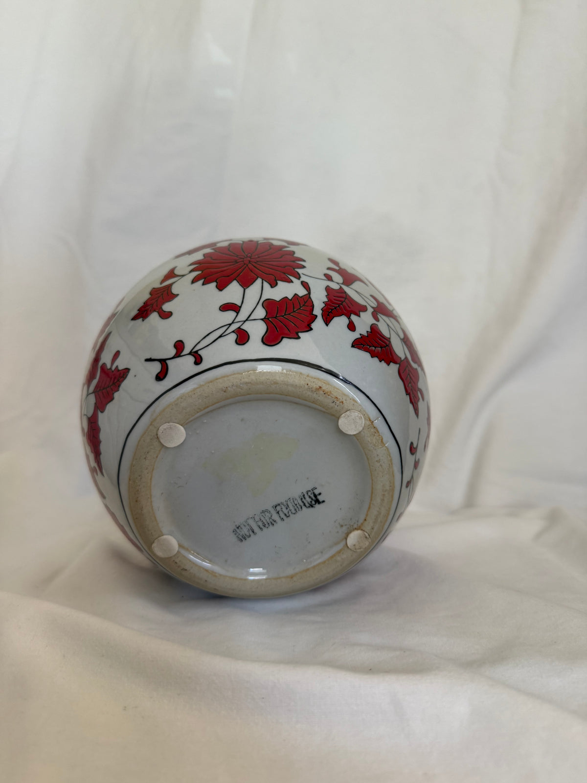 Red Floral Porcelain Ginger Jar Vase