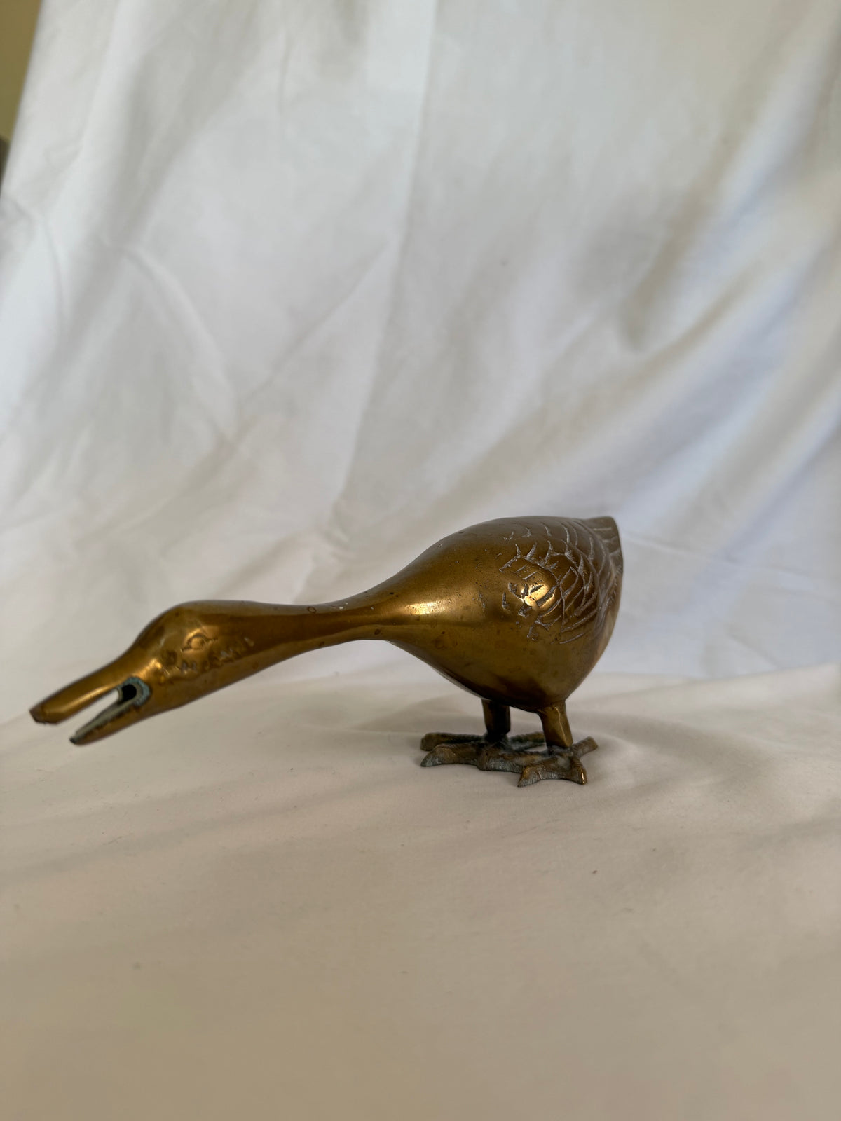 Large Solid Brass Goose, Head Down