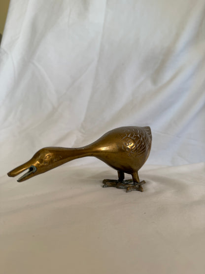 Large Solid Brass Goose, Head Down