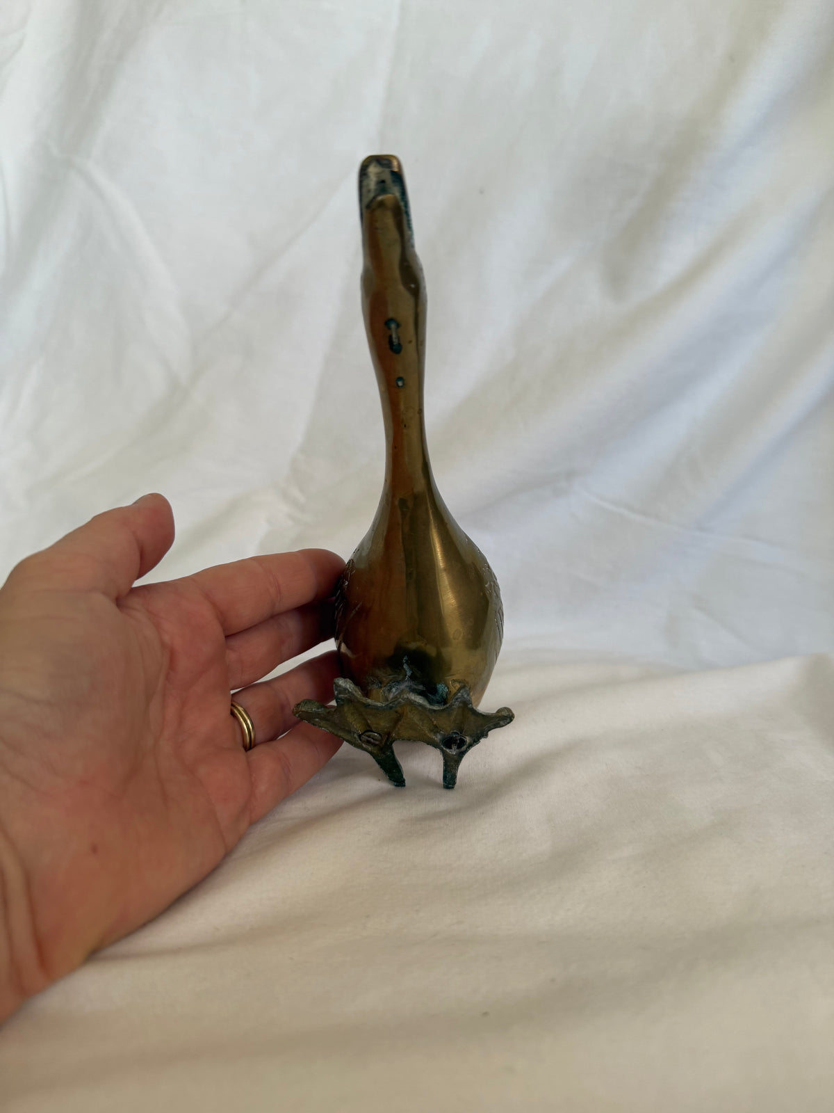 Large Solid Brass Goose, Head Down