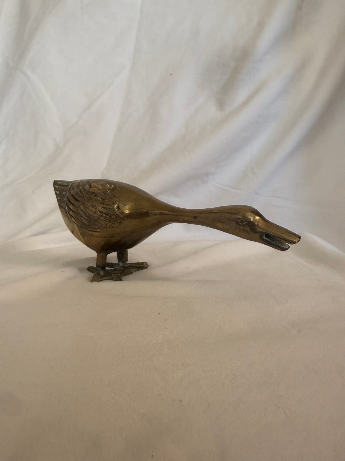 Large Solid Brass Goose, Head Down