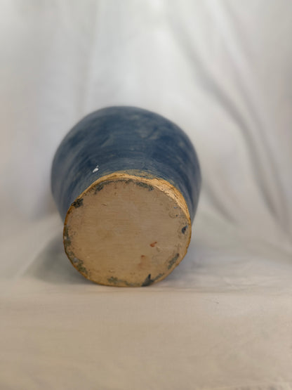 Blue Handbuilt Studio Pottery Vase with Eye Motifs