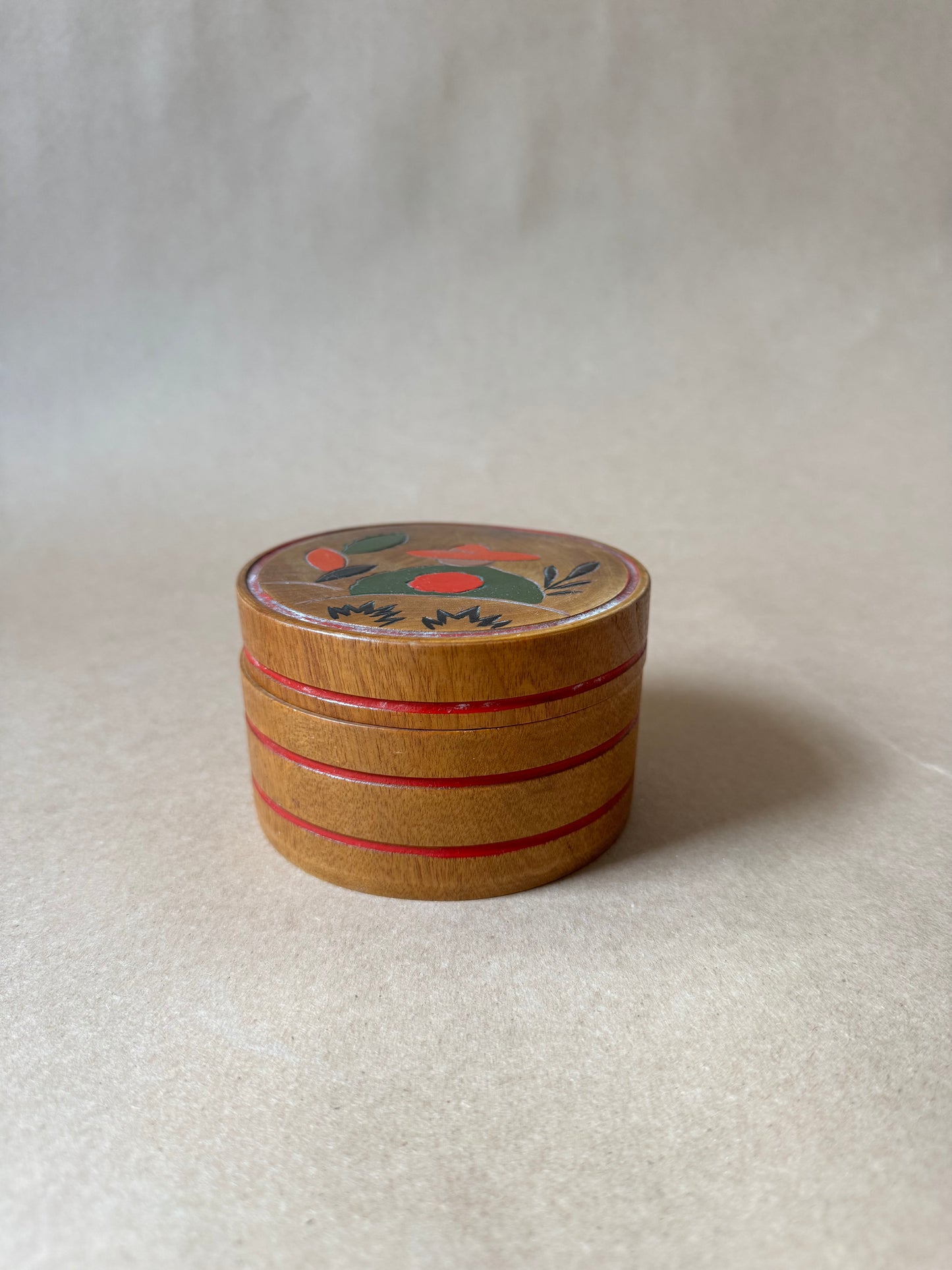 Vintage Nesting Set of Wooden Cactus-Motif Coasters