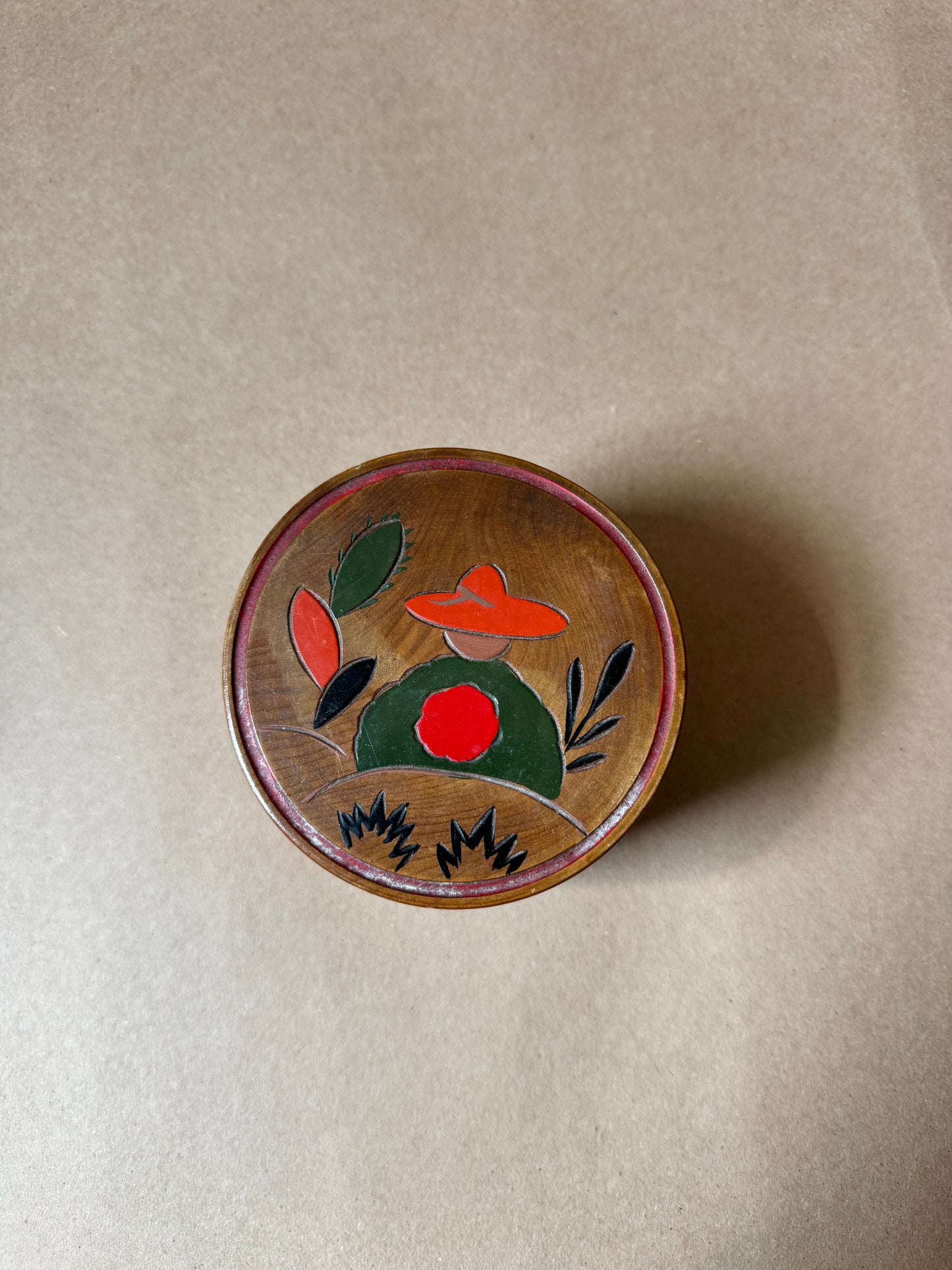 Vintage Nesting Set of Wooden Cactus-Motif Coasters