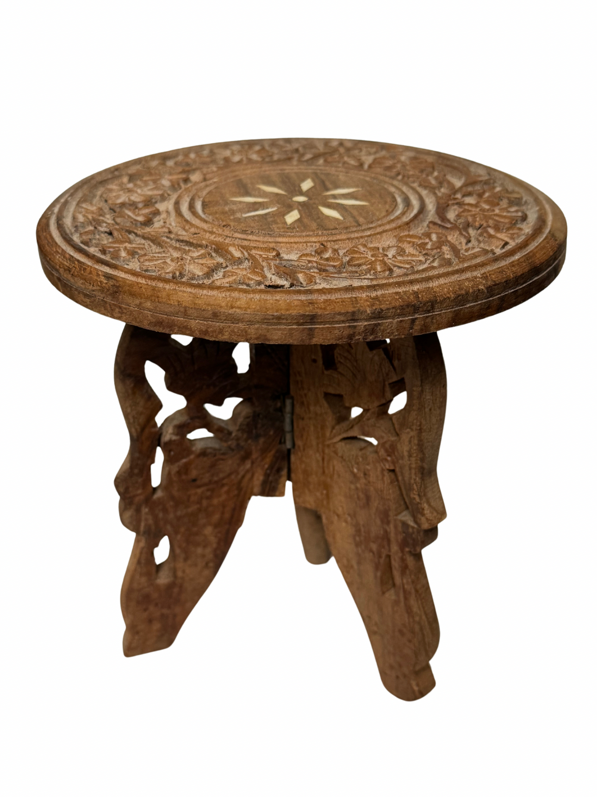 Hand Carved and Inlaid Table Top Stool