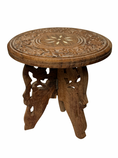 Hand Carved and Inlaid Table Top Stool