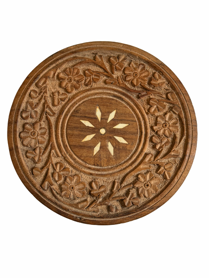 Hand Carved and Inlaid Table Top Stool