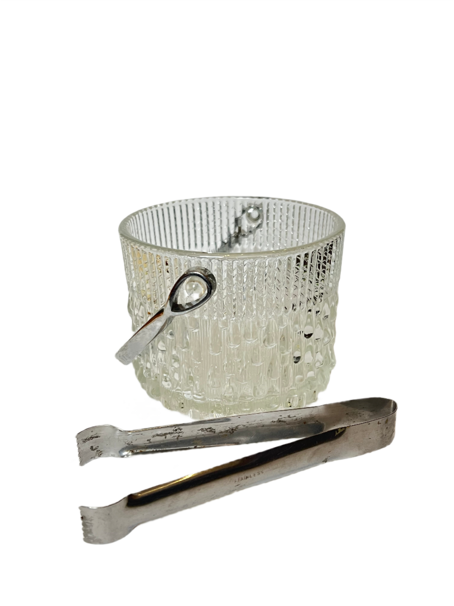 French Cystal Cut Glass Mini Ice Bucket & Tongs