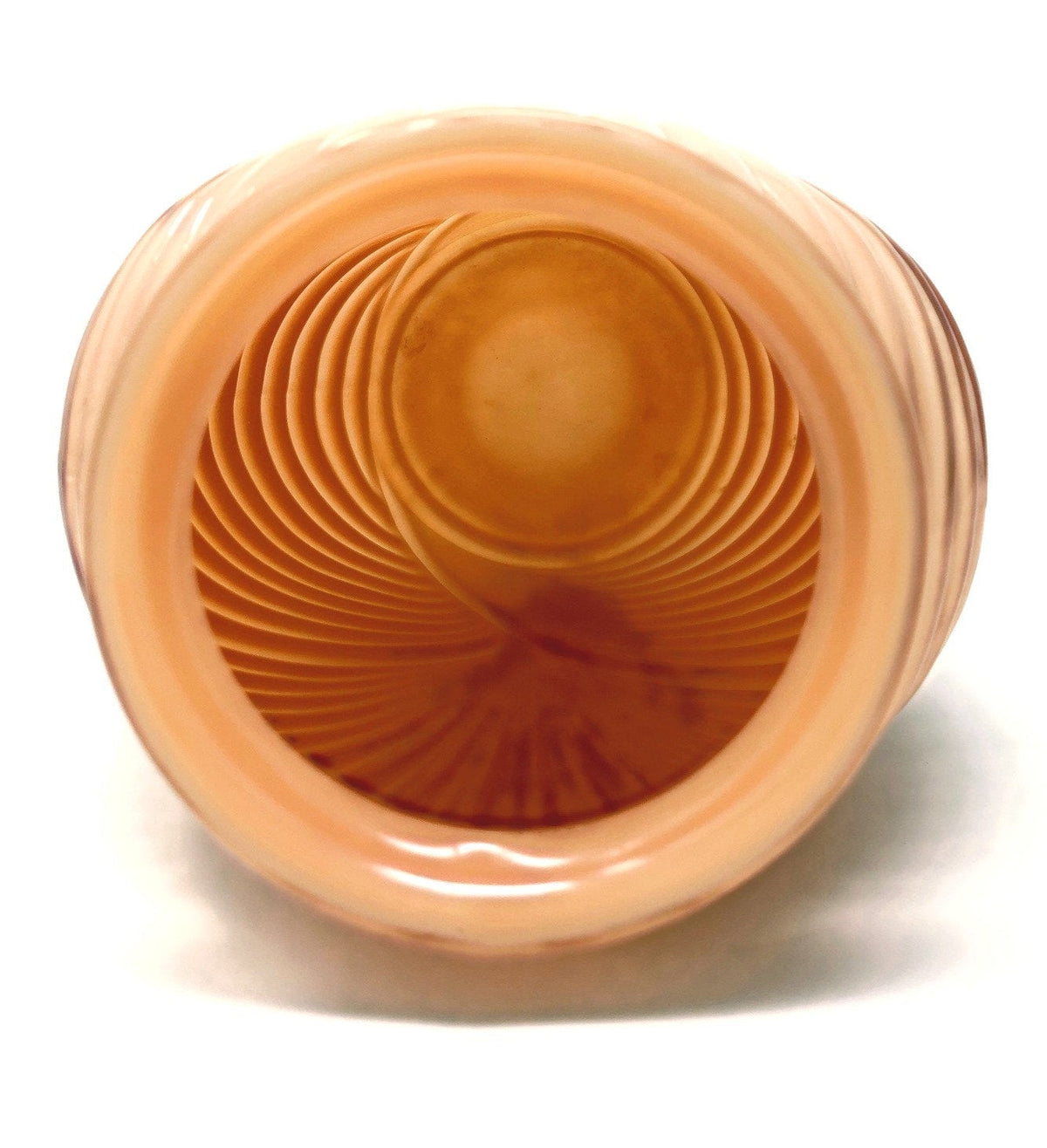 Ribbed Art Deco Vase in Cased Pink Opaline Glass