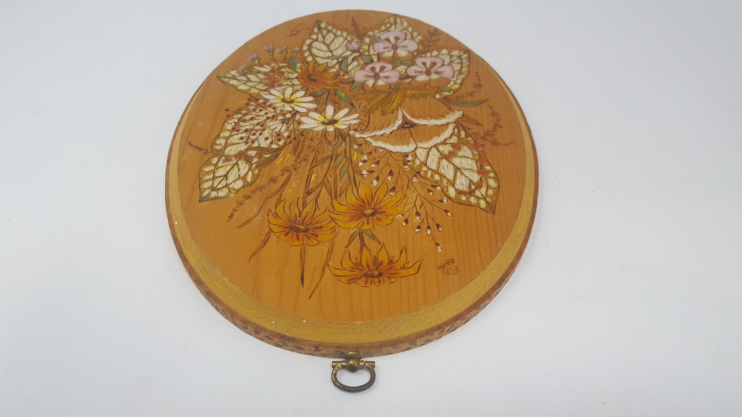 1983 Handmade Flowers Etched Wood Plaque