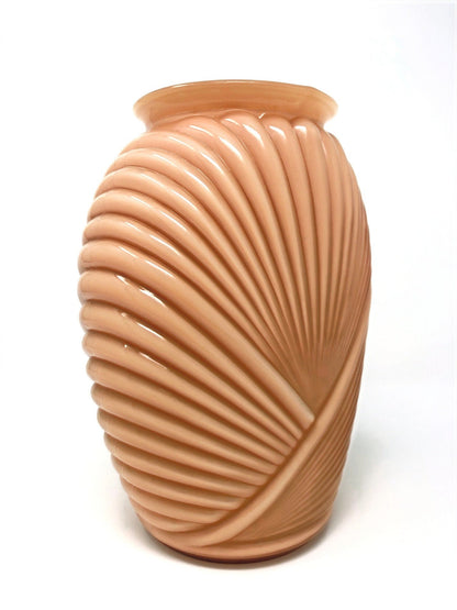 Ribbed Art Deco Vase in Cased Pink Opaline Glass
