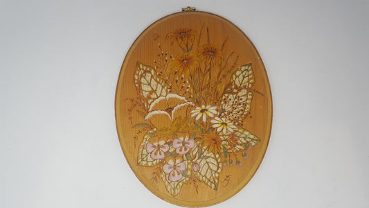 1983 Handmade Flowers Etched Wood Plaque