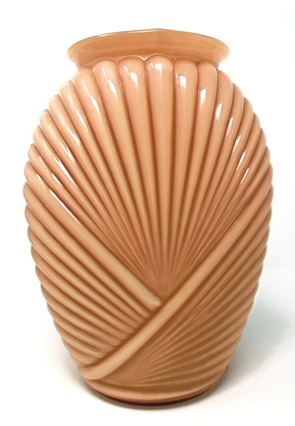 Ribbed Art Deco Vase in Cased Pink Opaline Glass