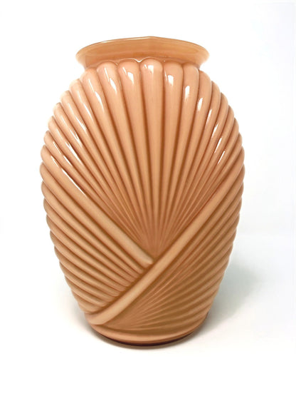 Ribbed Art Deco Vase in Cased Pink Opaline Glass